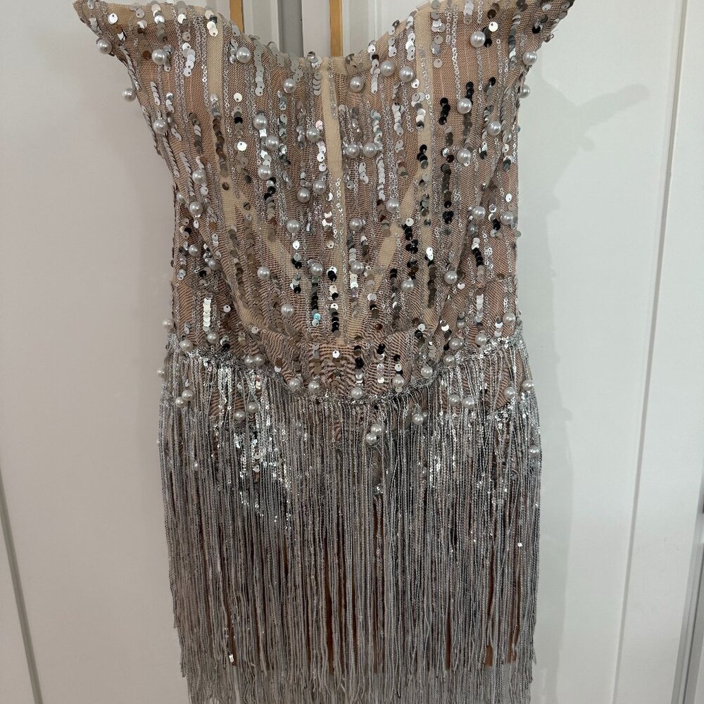 Bella Barnett Sorel Pearl Sequin Tassel Mini Dress